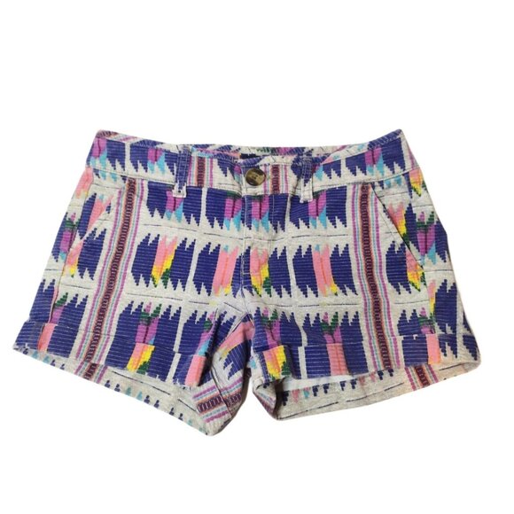 American Eagle Midi Stretch Cuff Shorts Size 00 Southwest Aztec Pockets Tribal - Picture 1 of 9